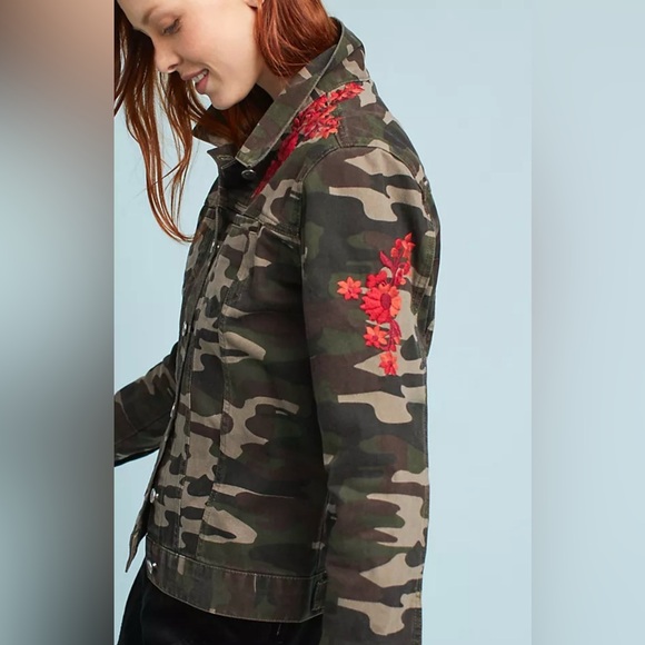 Pilcro Green Camouflage Utility Jacket with Red Accents - Picture 3 of 6